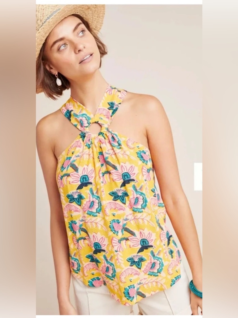 Anthropologie Maeve Mica sleeveless floral halter top size 8
